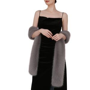 3935 71" X 6" Faux Fur Long Scarf For Women – Soft Plush Winter